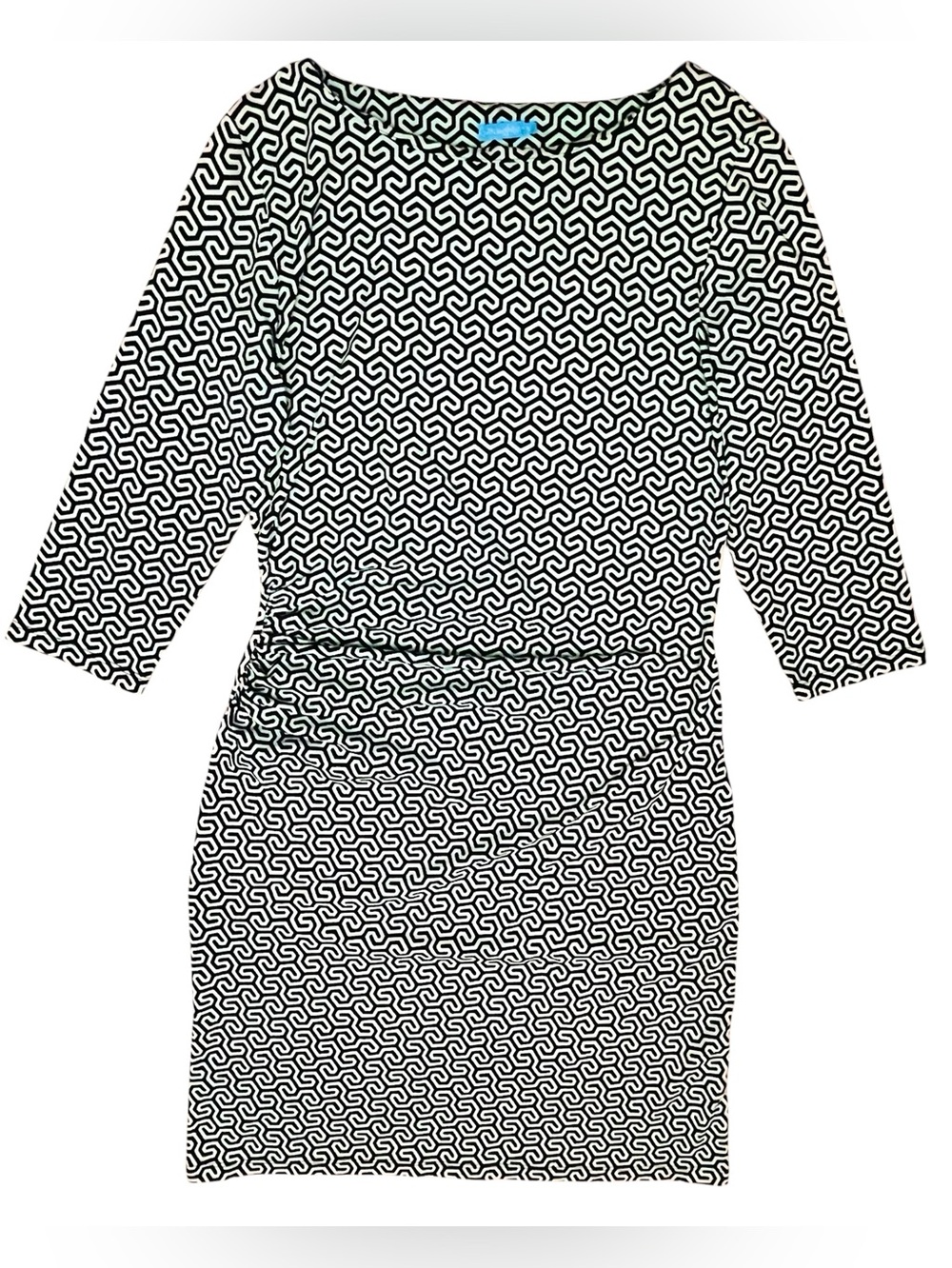 J McLaughlin Dress Catalina Cloth Mint Green Black Geometric Print Ruched Sz S - Picture 2 of 13